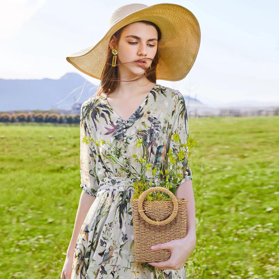 NICOLE & DORIS Handtasche Damen Umhängetasche Stroh Strandtasche Klein Handy Tasche Gewebte Strandta