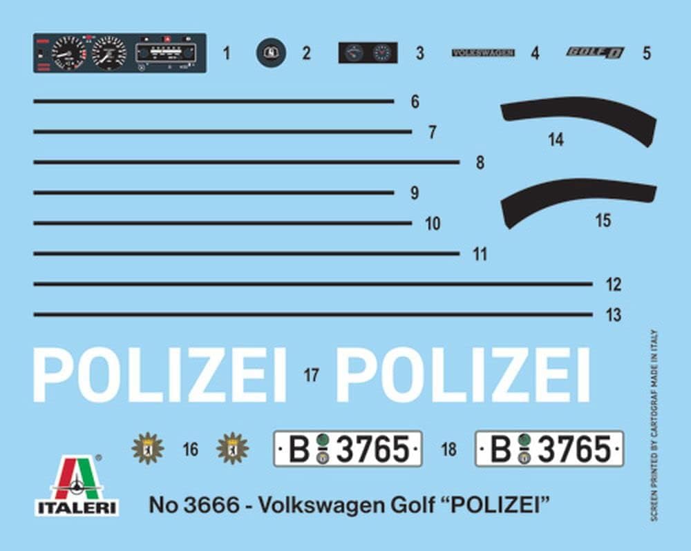 Italeri 3666S 1:24 VW Golf Mk.I Polizei - Modellbau, Bausatz, Standmodellbau, Basteln, Hobby, Kleben