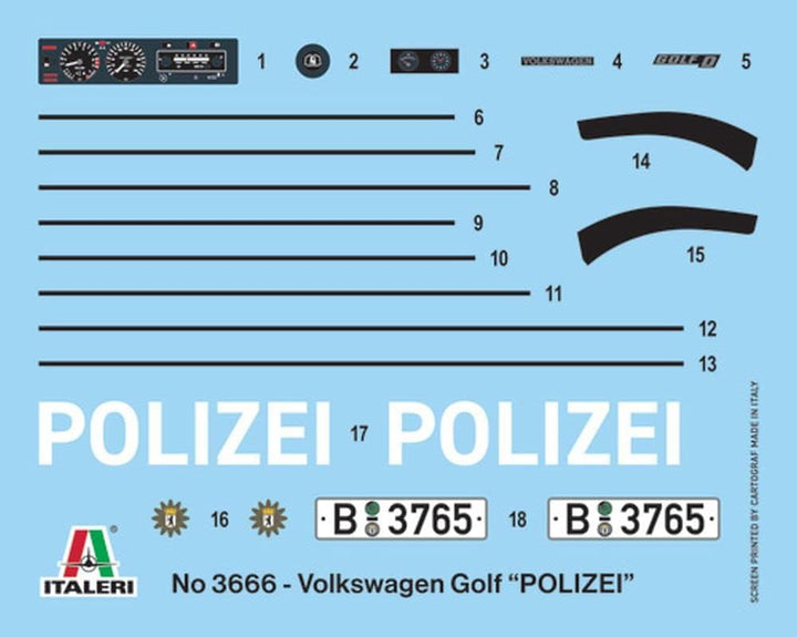 Italeri 3666S 1:24 VW Golf Mk.I Polizei - Modellbau, Bausatz, Standmodellbau, Basteln, Hobby, Kleben