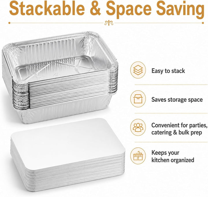 WOPPLXY 50 Stück Aluschalen mit Deckel, 1000ml Aluschalen Grill, 21,5 x 15 x 5cm Alu Grillschalen fü