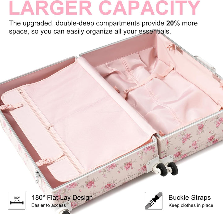 Urecity Koffer Vintage mit Rollen Trolley Koffer Reisekoffer Leicht Retro Hartschalen Koffer 2-Teili