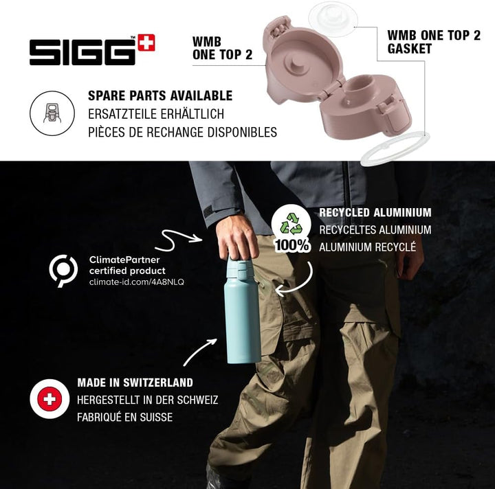 SIGG - Alu Trinkflasche - WMB ONE - Made in Switzerland - ClimatePartner - Kohlensäure geeignet - Au