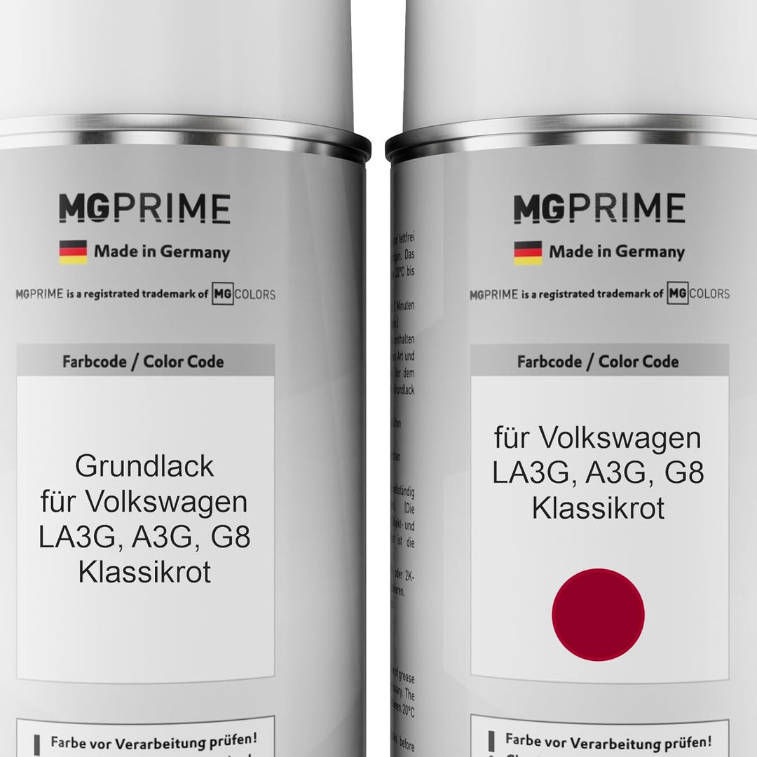 MG PRIME Autolack Sprühdosen Set für Volkswagen VW LA3G / A3G / G8 Klassikrot Grundlack Basislack Kl