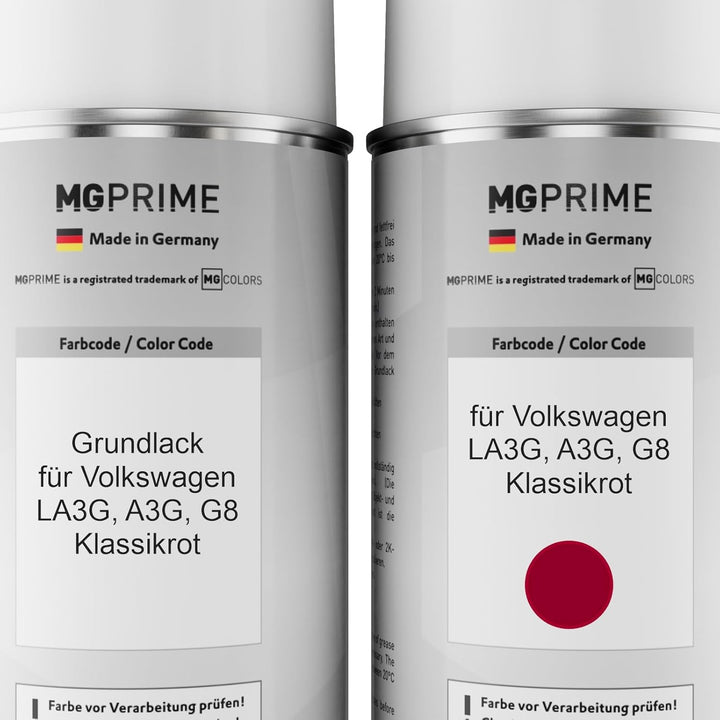 MG PRIME Autolack Sprühdosen Set für Volkswagen VW LA3G / A3G / G8 Klassikrot Grundlack Basislack Kl