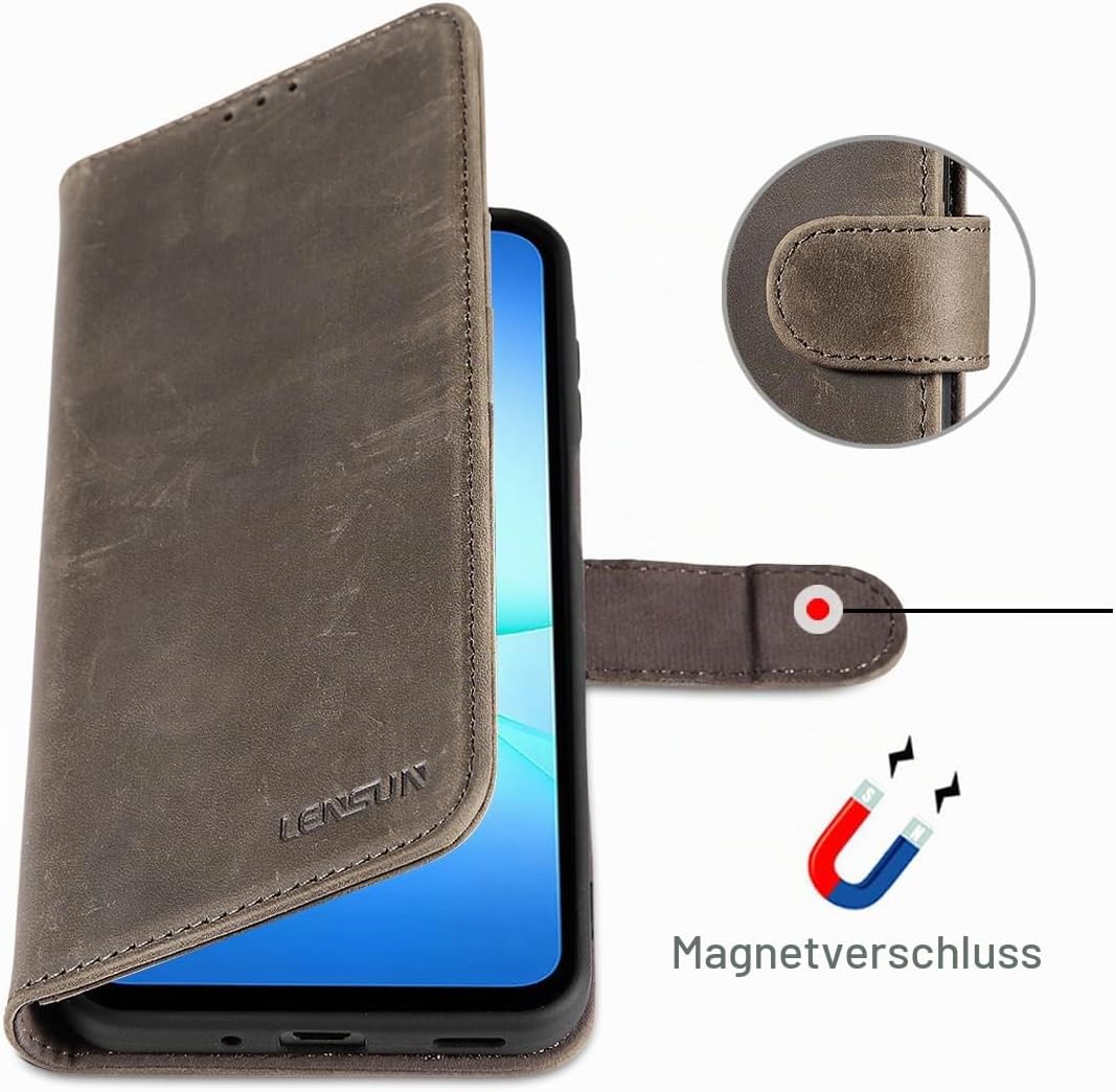LENSUN Handyhülle für Samsung Galaxy A17 Echtleder, Lederhülle Bookstyle Klappbar Hülle [RFID Karten