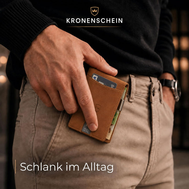 Kronenschein® Slim Wallet mit RFID Schutz I Geldbörse Herren & Damen klein I Portmonee mit Geldklamm