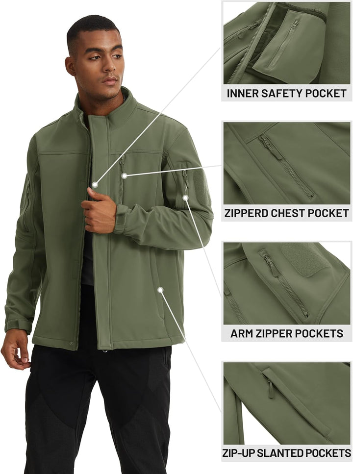 TACVASEN Herren Softshell Jacke Winddichte Outdoorjacke Übergangsjacke mit Reissverschlusstasche L A