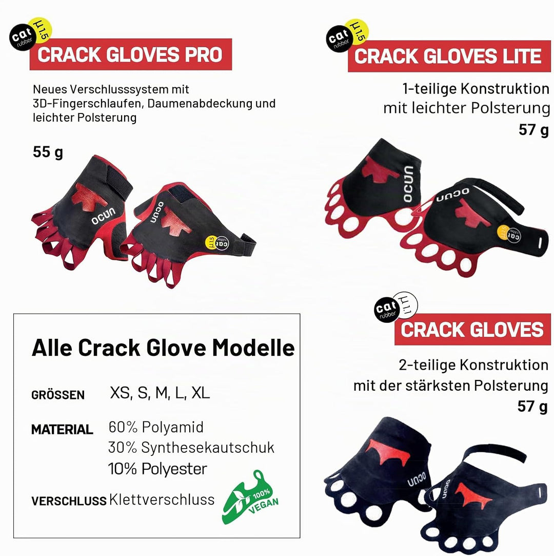 Ocun Crack Gloves Risskletterhandschuhe Klettern Big Wall Schwarz L, Schwarz L