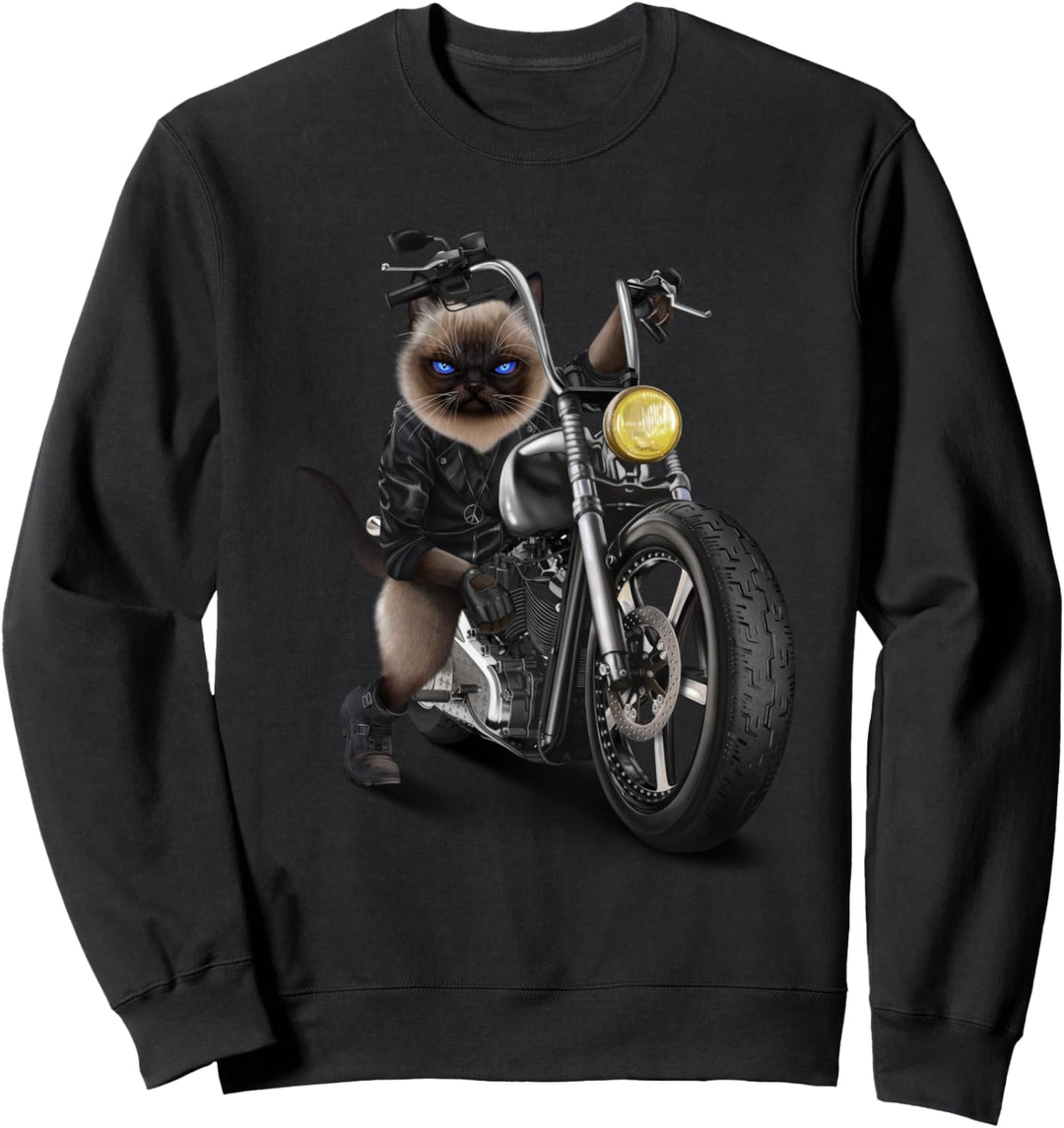 Siamesische Katze, die ein Zerhackermotorrad reitet Sweatshirt