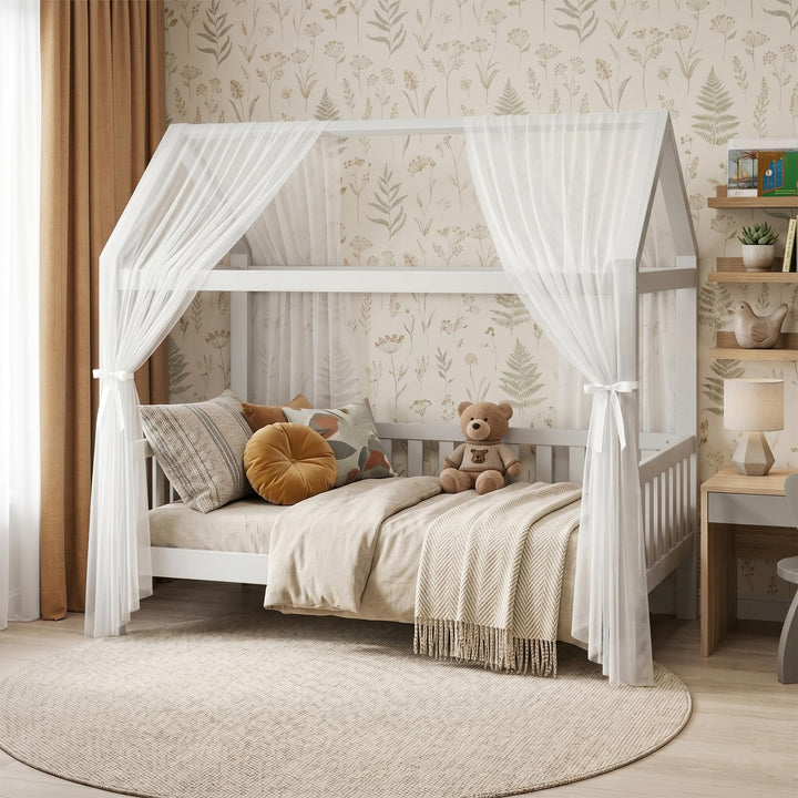 RANJIMA Hausbett Himmel, 2 Stück Betthimmel Hausbett aus Musselin, Stoffhimmel für Hausbetten Mädche