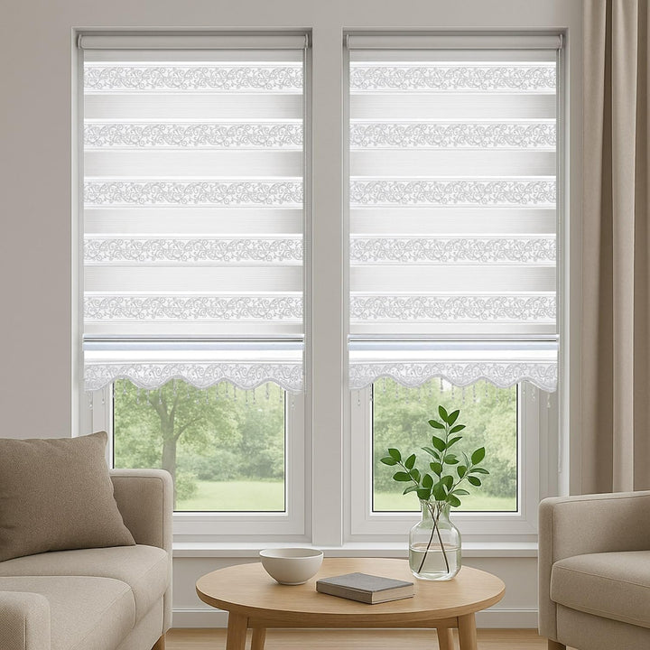 Doppelrollo Klemmfix ohne Bohren Duorollo Weiss Silber glitzert Raffrollo Fenster Tür Rollo Gardinen