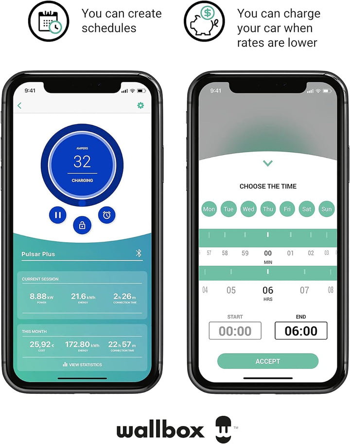 Wallbox Pulsar Plus Ladegerät für Elektrofahrzeuge. Mit Einstellbarer Leistung von bis zu 22 kW. Lad