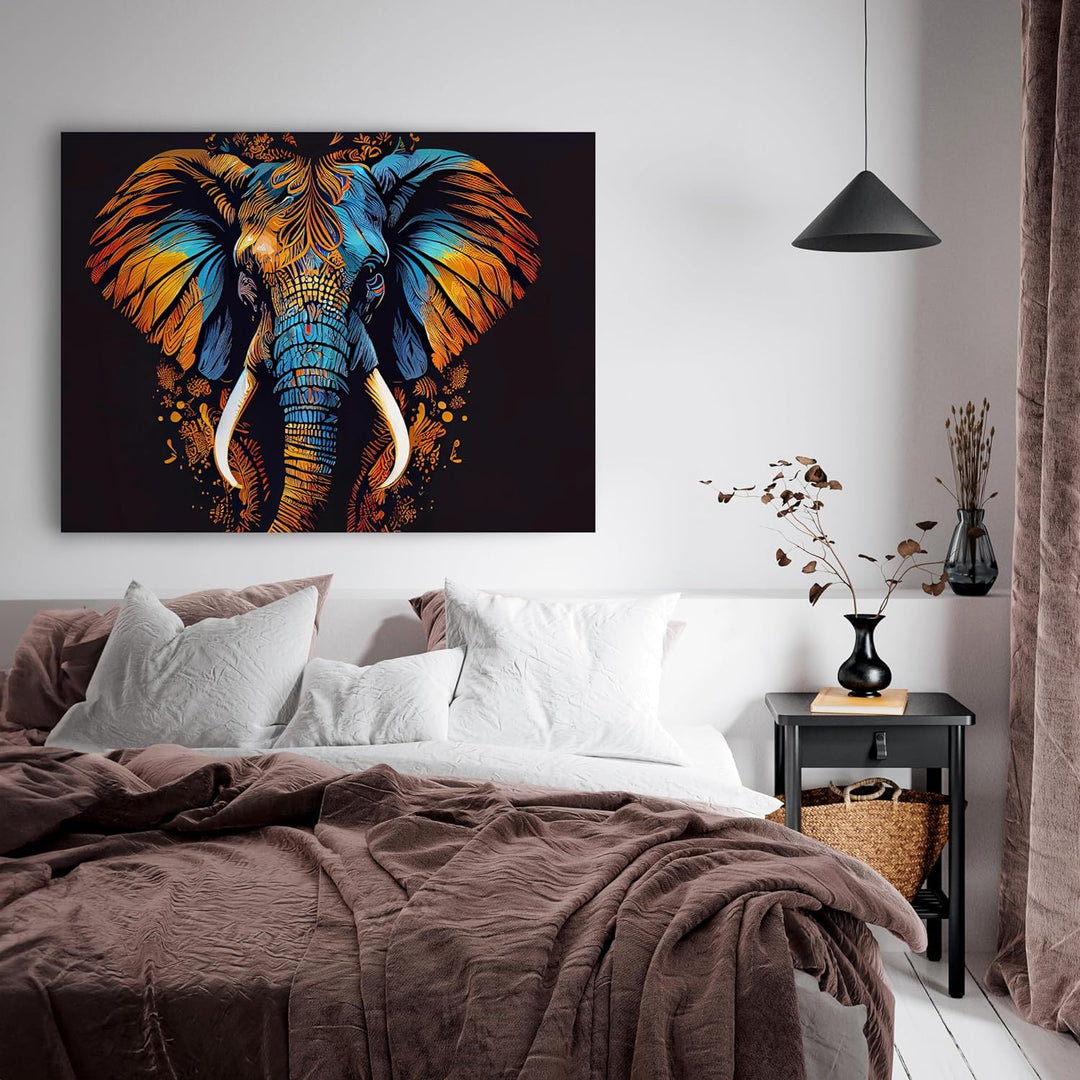 wandmotiv24 Leinwandbild Malerei ethnisch, 60x45cm, Querformat, Elefant, Deko, Bilder auf Leinwand,