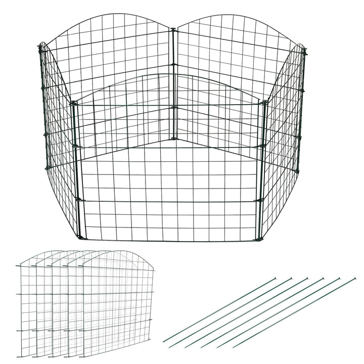Herrselsam Teichzaun, 5tlg Set Gartenzaun Metall mit 11 Zaunelemente-5 Zaunelemente und 6 Befestigun