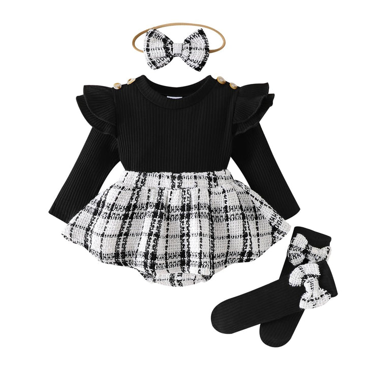 Baby Mädchen Outfits Kleinkind Ruffle Strampler Langarm Bodysuit+Stirnband+Socken Neugeborenes Jumps