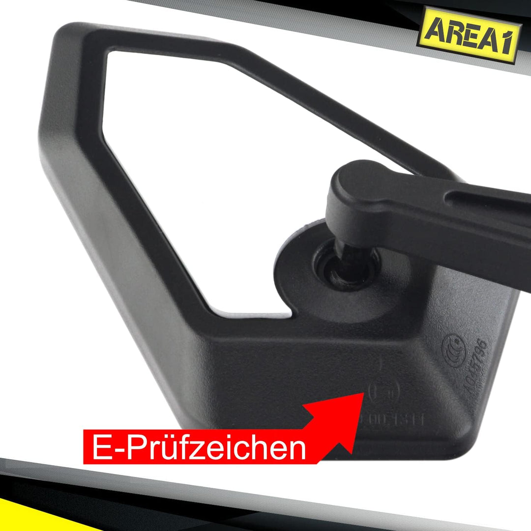 Area1 Universal Motorrad Rückspiegel Paar e-geprüft 2x M10 Rechtsgewinde + Linksgewindeadapter, pass