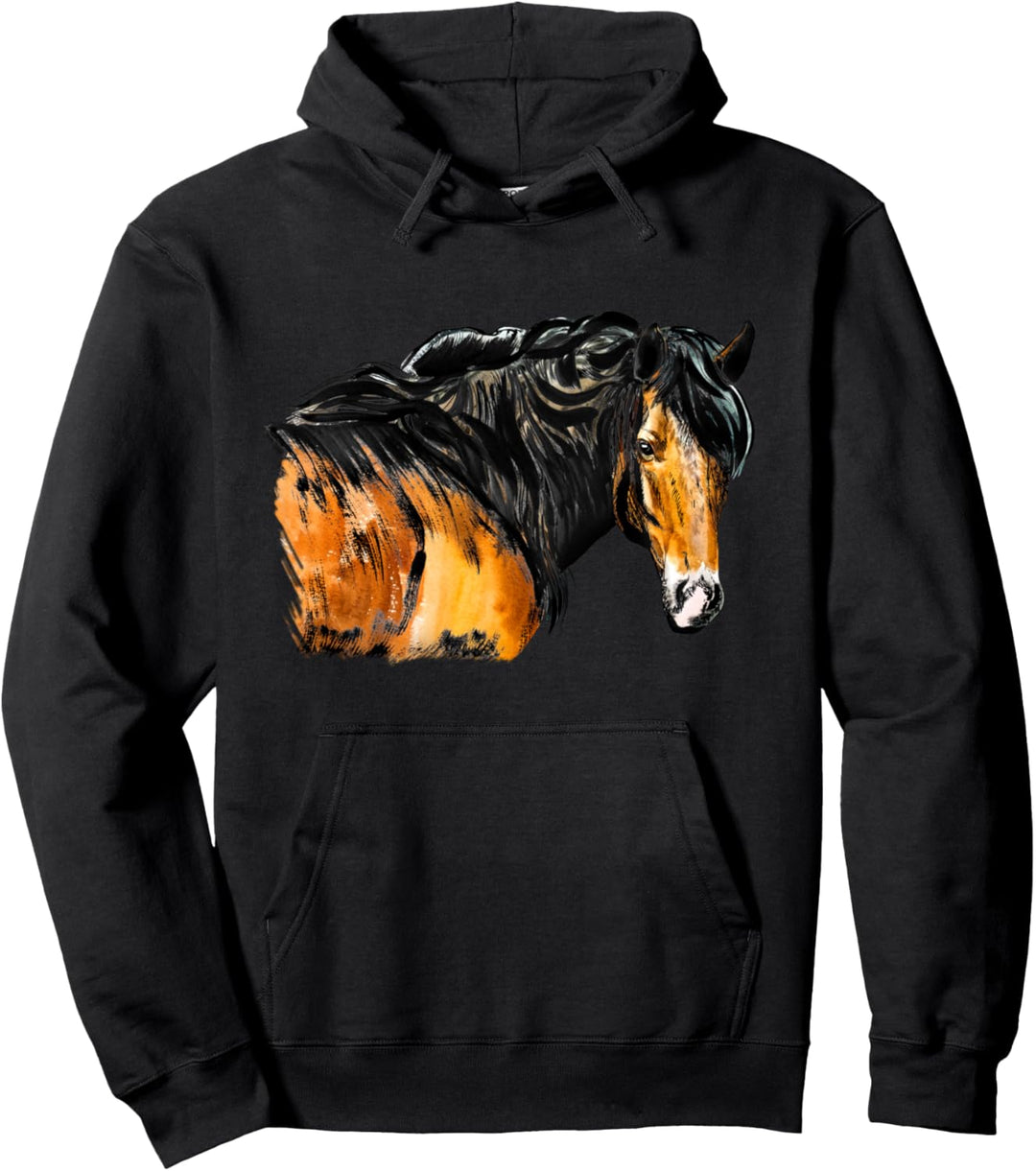 Pferdemotiv Zeichnung, Mädchen reiten Pferde Reiter Pullover Hoodie