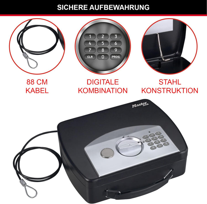 MASTER LOCK Tragbarer Tresor [Zahlenschloss] [mit Kabel] P008EML - Ideal für Elektrogeräten, Ausweis