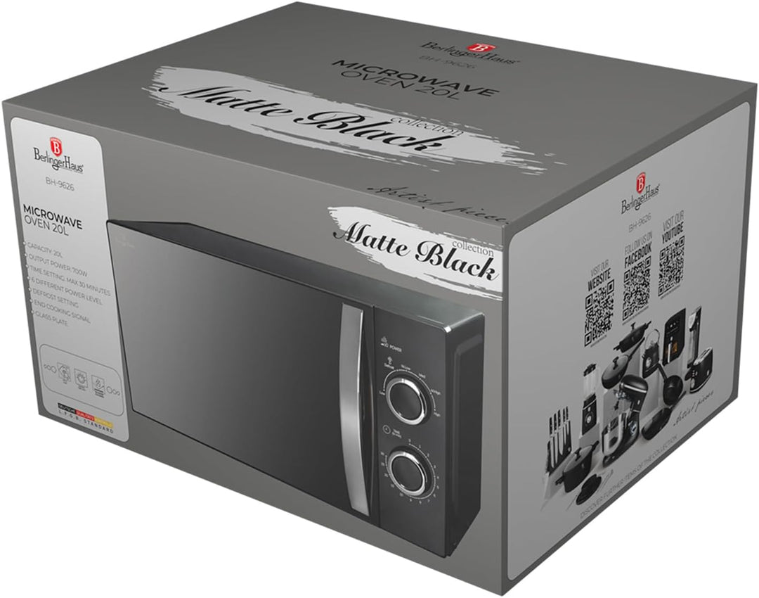 Berlinger Haus Mikrowellenherd 20 l | Black Rose Collection mit 700 W Leistung | 6 Stufen | Edelstah