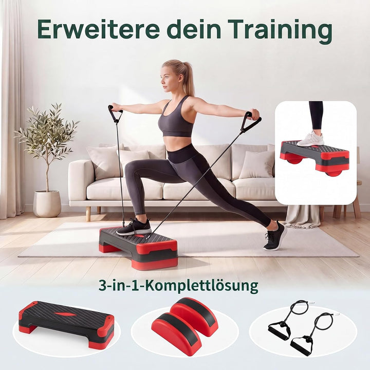 GYMAX Steppbrett, 4 Stufen Höhenverstellbar 10/14/15/19,5 cm | 3-in-1 Aerobic Stepbrett mit Balance
