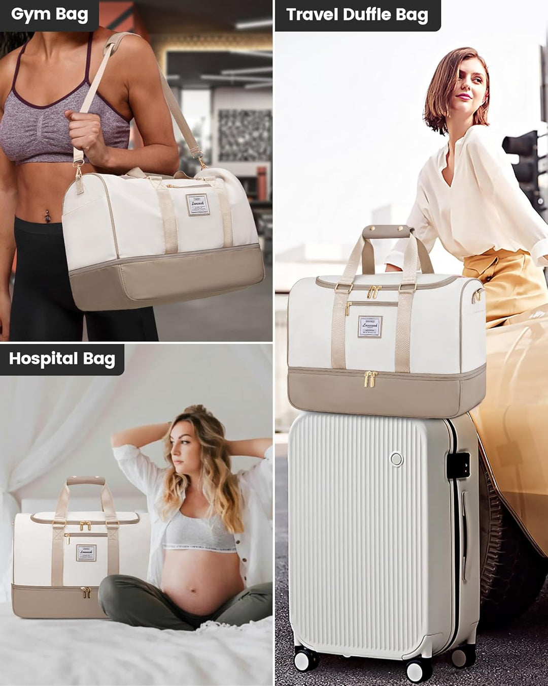 LOVEVOOK Reisetasche Handgepäck Damen, 37L Weekender Travel Duffle Carry on Bag mit Kulturtasche, Sc
