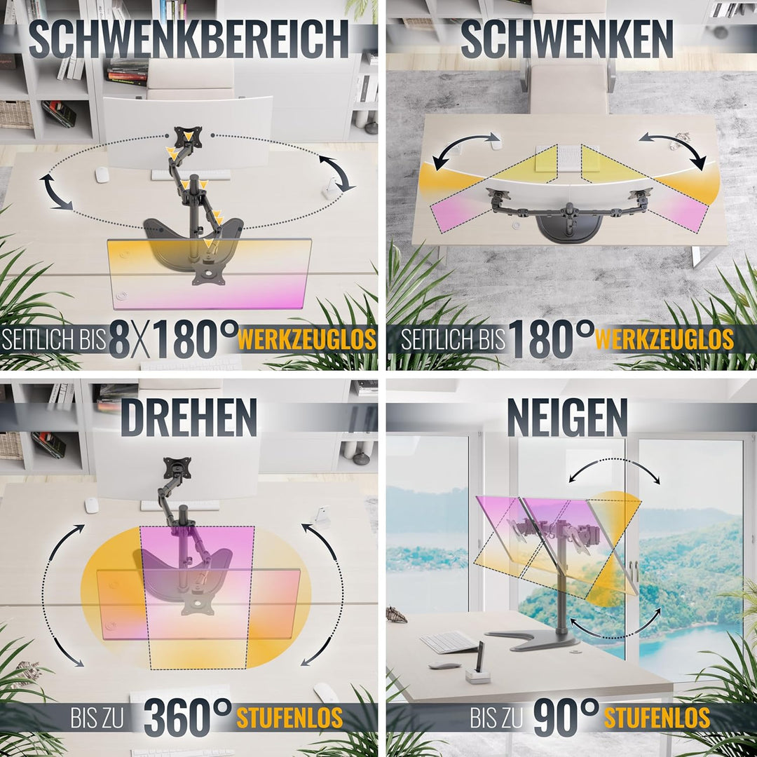 RICOO Monitor Halterung Tisch, Dual Monitor Arm für 12 - 27 Zoll, Monitorhalterung 2 Monitore, Bilds