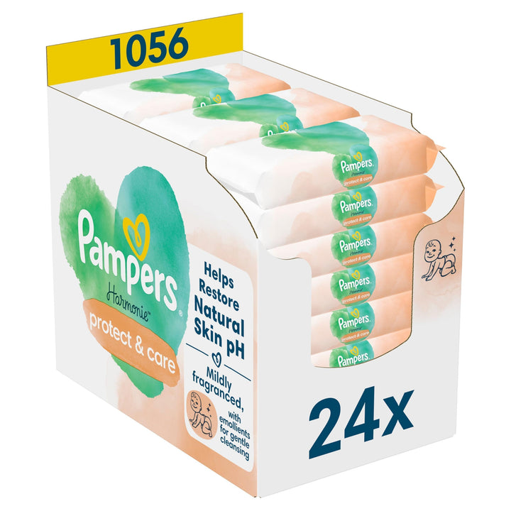 Pampers Harmonie New Baby Feuchttücher, Calendula (24 x 44 stück), den natürlichen pH-Wert der Haut