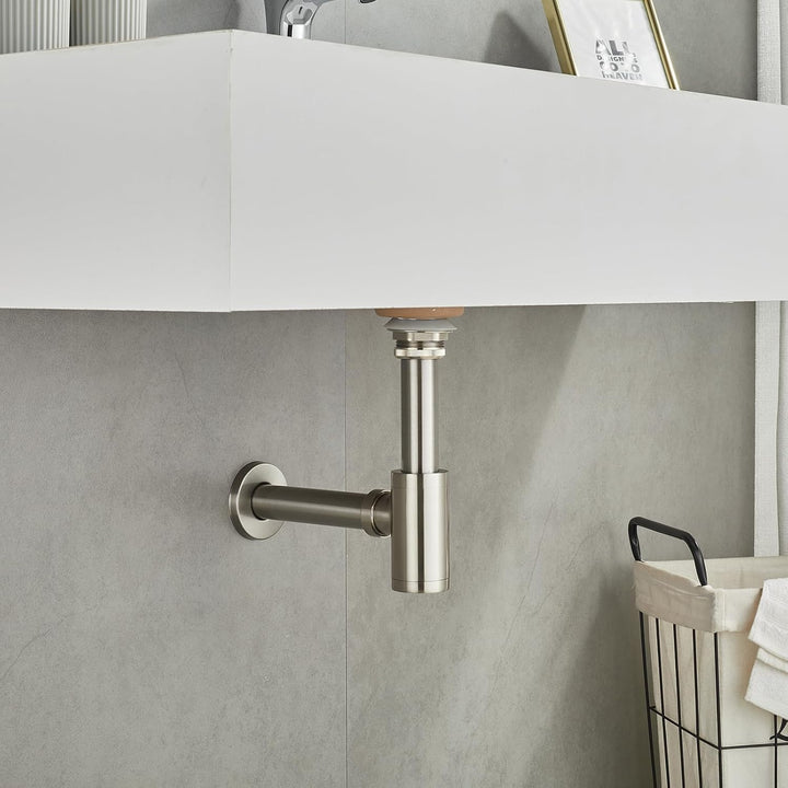 Edelstahl 1 1/4" x 32 mm Siphon Set für Waschbecken, Syphon Pop up Ablaufgarnitur ohne Überlauf Stöp