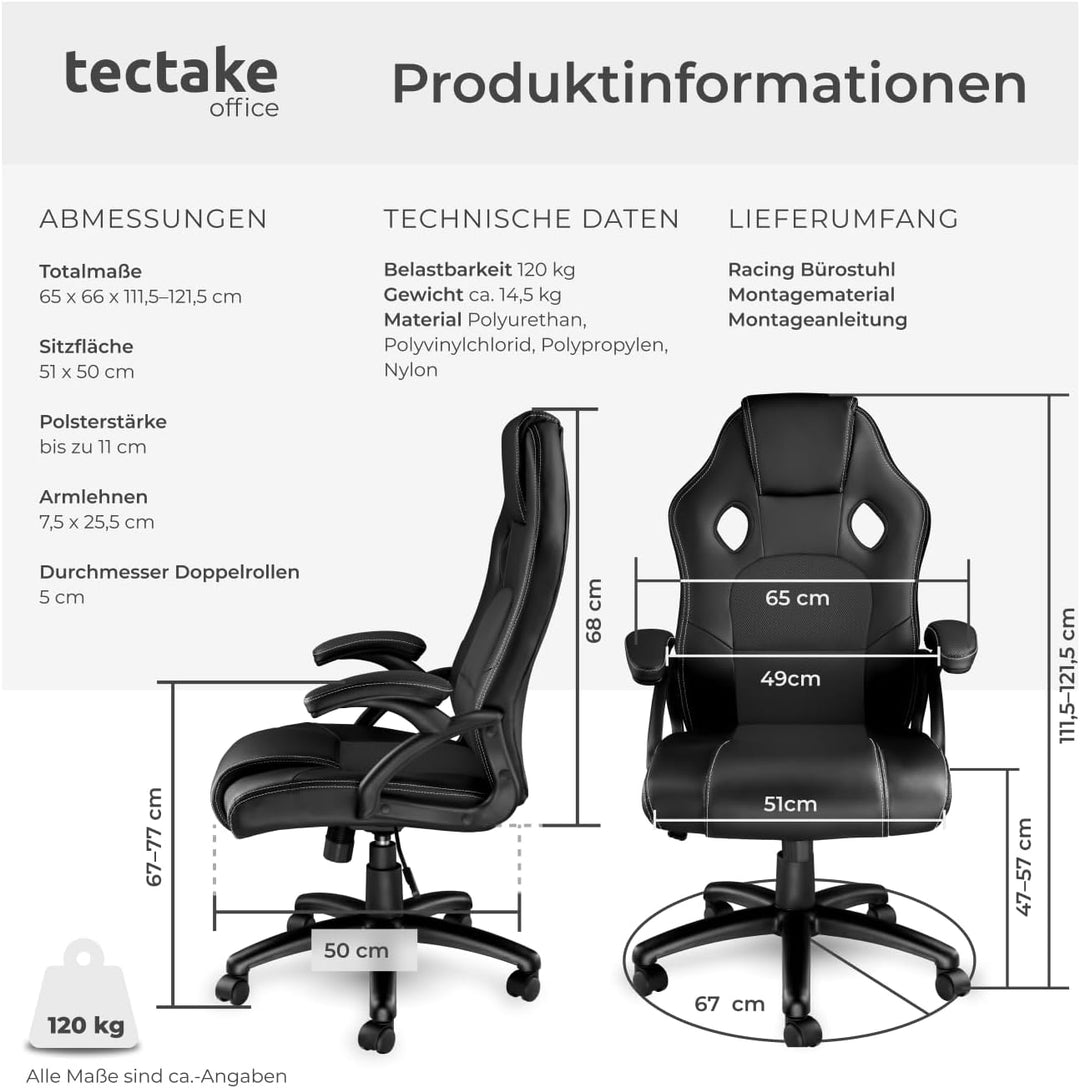 TecTake Sportsitz Chefsessel Stuhl ergonomischer Gaming Bürostuhl Racing Schalensitz - Diverse Farbe