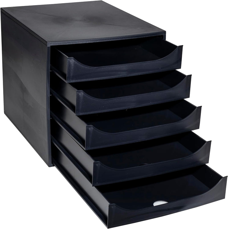 Exacompta 229014D Ablagebox EcoBlack mit 5 Schubladen für DIN A4+ Dokumente. Ecobox mit hoher Kapazi