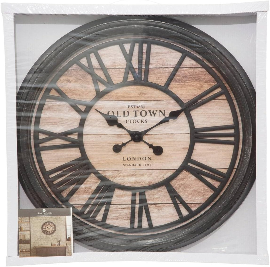 JJA Wanduhr, Retro-Stil, industriell, geprägt, Durchmesser 50 cm, Braun cm Braun, cm Braun