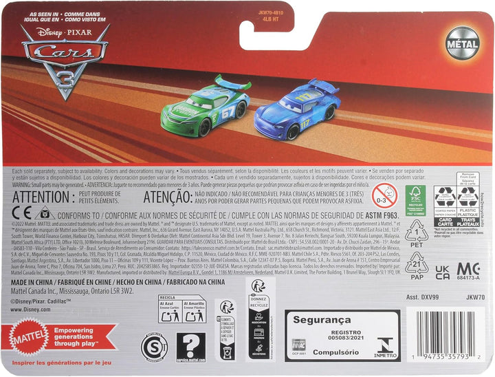 Mattel Disney Cars 2-Pack Carbon Cyber #67 Jim Reverick & Lil' Torquey Pistons #117 Spikey Fillups