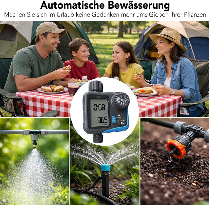 Royal Gardineer Garten Bewässerungsuhr: Digitaler 2in1-Bewässerungscomputer und -Wasserzähler, 3/4"-