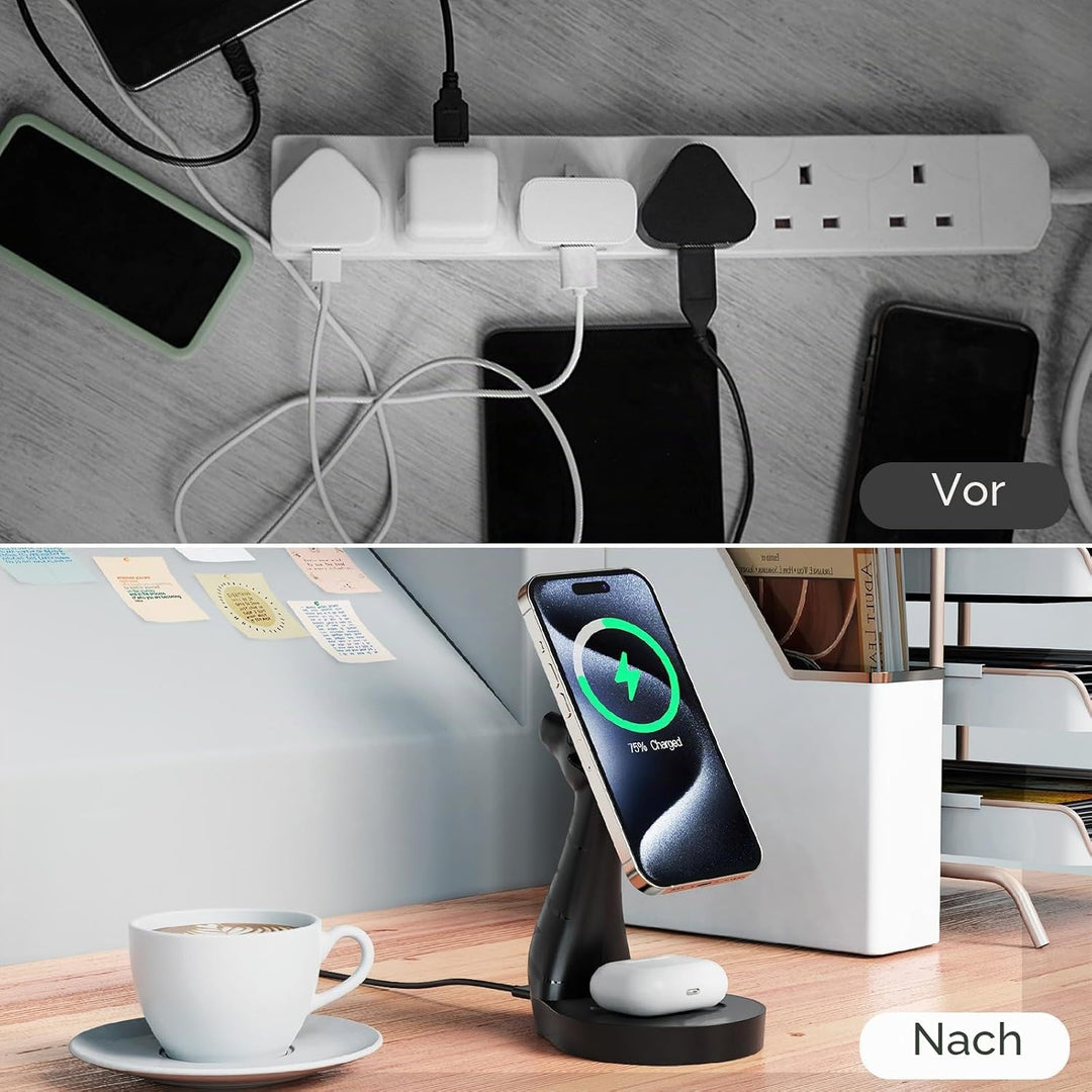 ALACOO 2-in-1 Induktive Ladestation für iPhone 17/16/15/14/13/12, Air Pods Pro/2/3/4 - Magnetische S