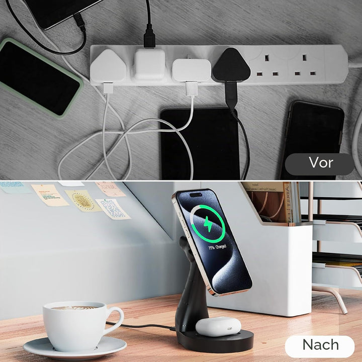 ALACOO 2-in-1 Induktive Ladestation für iPhone 17/16/15/14/13/12, Air Pods Pro/2/3/4 - Magnetische S