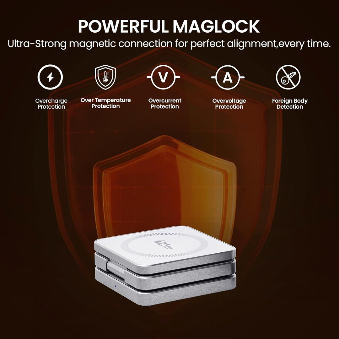 MagSafe Wireless Charger Stand 25W, 3-in-1 magnetische Schnellladestation für iPhone 12–17 Serie, Ap