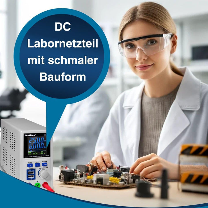 PeakTech P 6227 – DC Labor Netzteil 0-60 V / 0-6 A mit farbiger LCD Anzeige, Labor Netzgerät inkl. 2