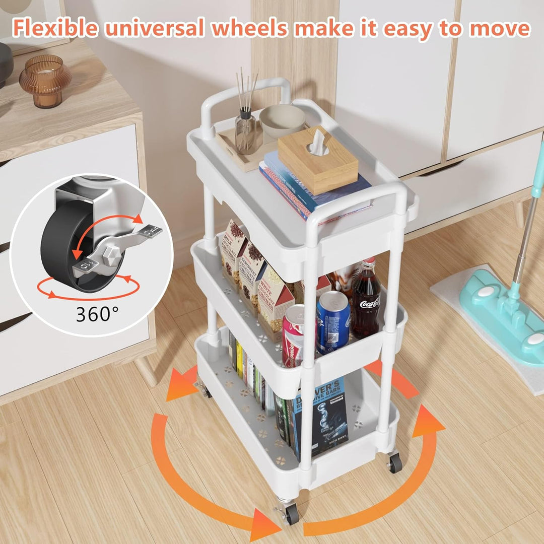 Wuciray 3 Schicht Regal mit Rollen Beistellwagen mit Rollen Rollregal Weiss Putzwagen Friseurwagen S