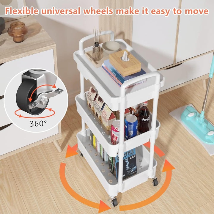 Wuciray 3 Schicht Regal mit Rollen Beistellwagen mit Rollen Rollregal Weiss Putzwagen Friseurwagen S