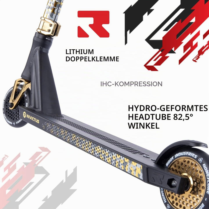 Root Industries Unisex – Erwachsene Invictus Signature Scooter Einheitsgrösse Black/Gold, Einheitsgr
