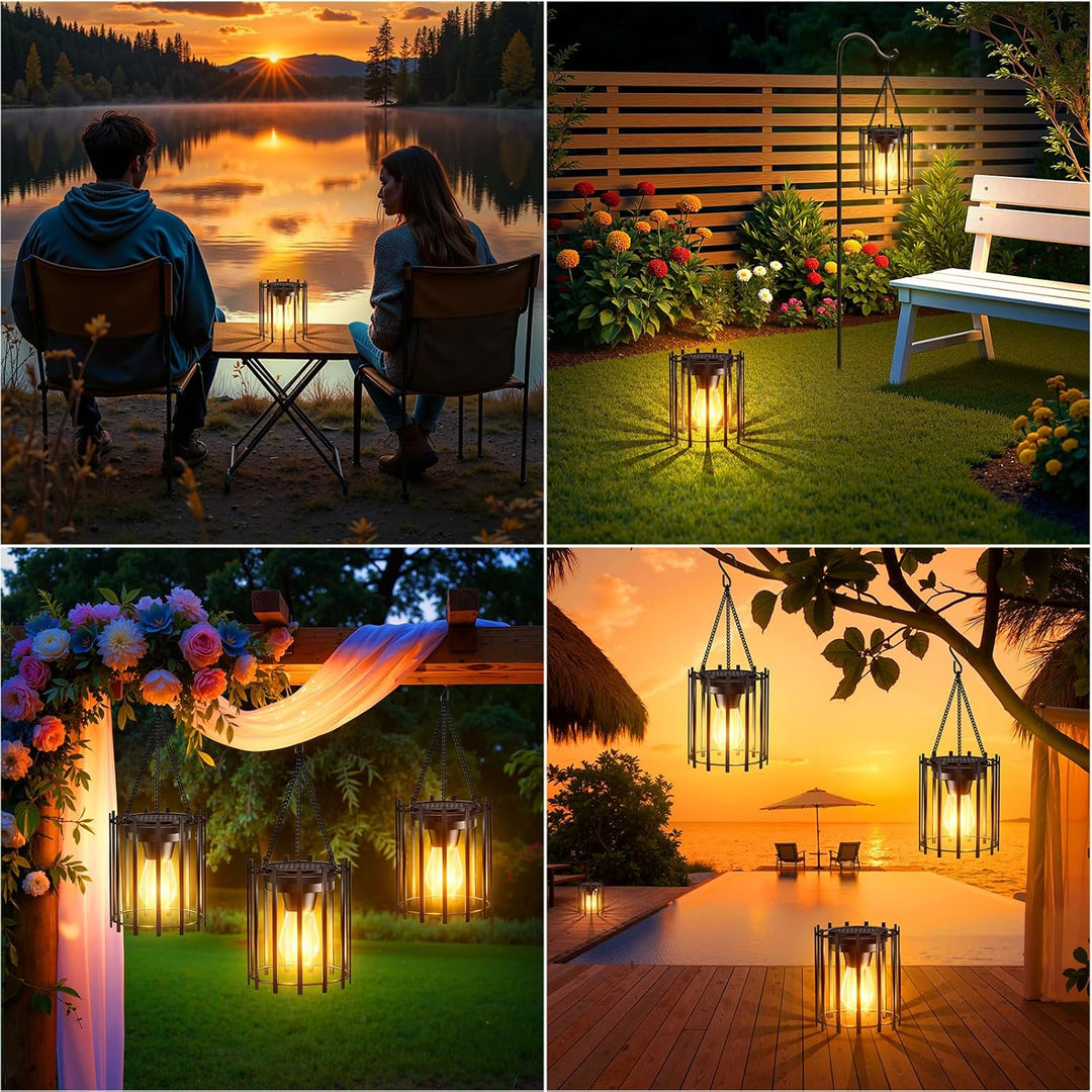 RECHOO Solarlampen für Aussen Hängend, 2 Stück Solar Laternen für Draussen mit Grösser LED-Glühbirne