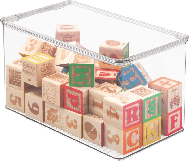 mDesign Spielzeugaufbewahrung – Aufbewahrungsbox mit Deckel zum Spielsachen verstauen im Regal oder