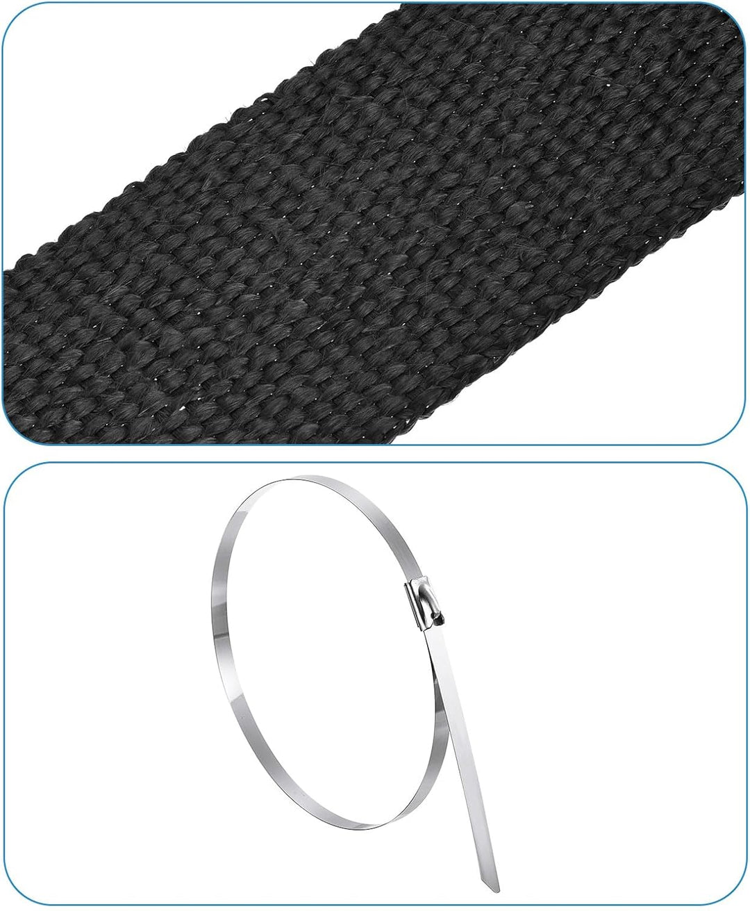 QUARKZMAN Hitzeschutzband 5 Meter x 5cm Auspuff Dichtband Auspuffband Fibreglass mit 4 Edelstahl Kab
