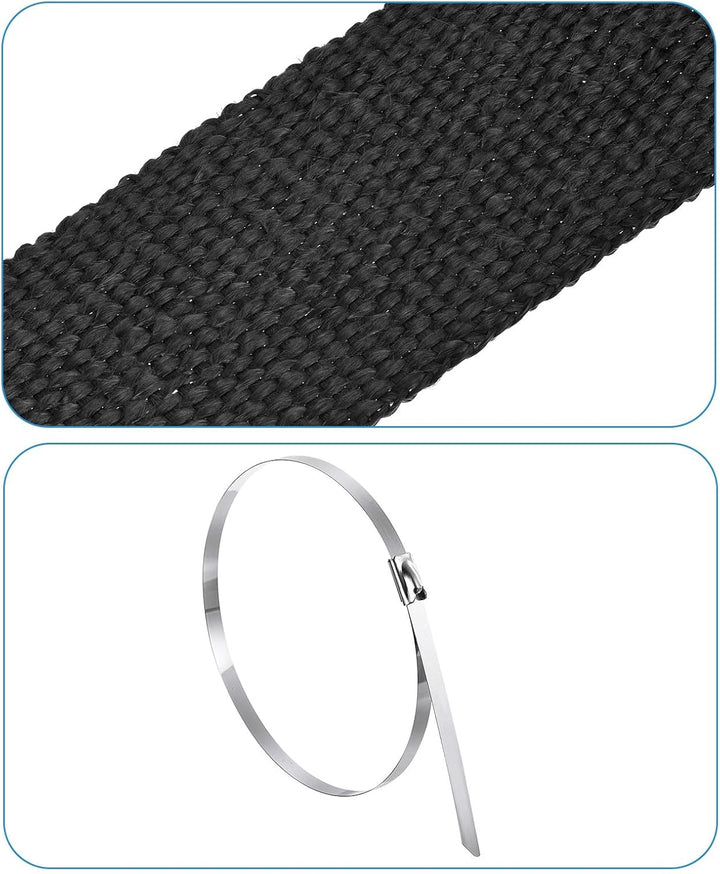 QUARKZMAN Hitzeschutzband 5 Meter x 5cm Auspuff Dichtband Auspuffband Fibreglass mit 4 Edelstahl Kab
