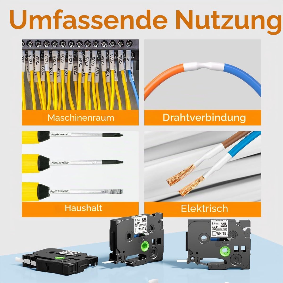 HSE221 Schrumpfschlauch 8.8mm x 1.5m, Kompatibel mit Brother P touch Schrumpfschlauch HSe-221 8.8mm
