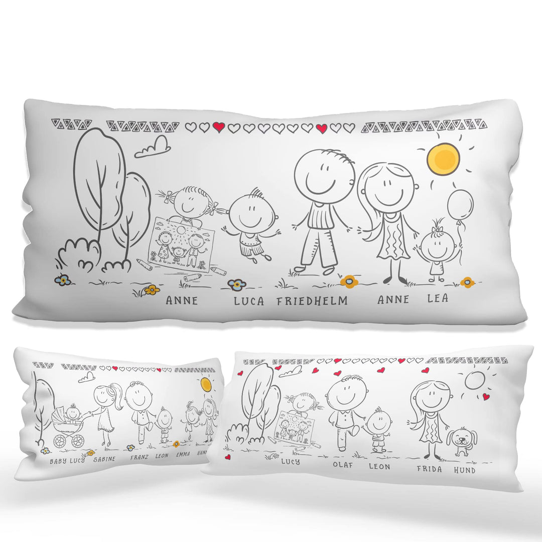 personalisiertes Kissen - Familie - Kinder, Eltern, Oma, Opa, Hund + Katze Personalisiert mit Strich