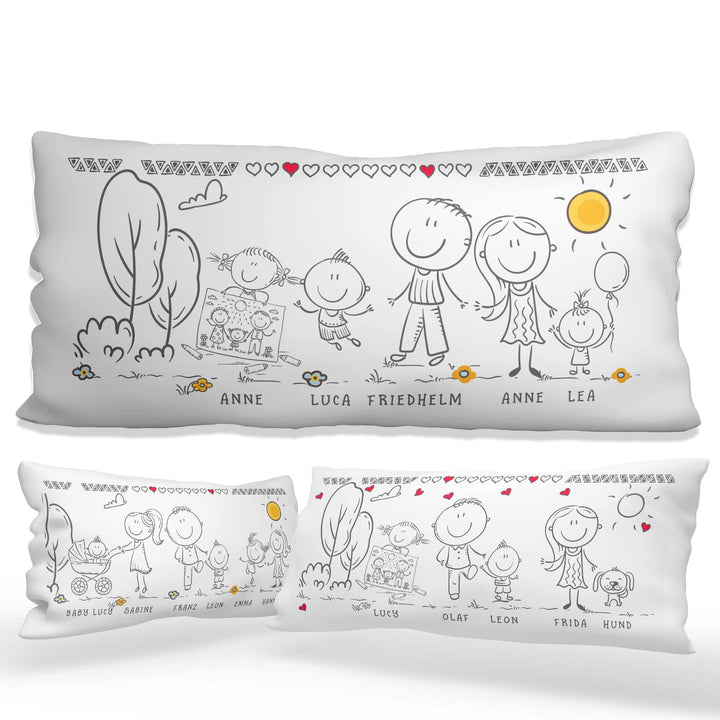 personalisiertes Kissen - Familie - Kinder, Eltern, Oma, Opa, Hund + Katze Personalisiert mit Strich
