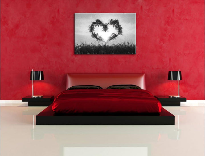 Pixxprint Herz aus Bambus Kunst / 100x70cm Leinwandbild bespannt auf Holzrahmen/Wandbild Kunstdruck