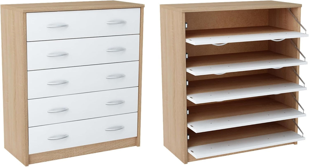 Home Collective Schuhschrank mit 5 aufklappbaren Schubladen Schuhregal mit 5 Fächern weiche abgerund