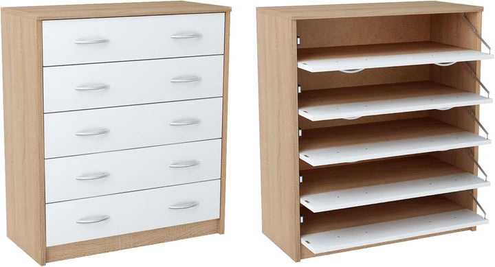 Home Collective Schuhschrank mit 5 aufklappbaren Schubladen Schuhregal mit 5 Fächern weiche abgerund